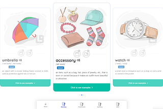 Screen shot of LanGeek word review cards