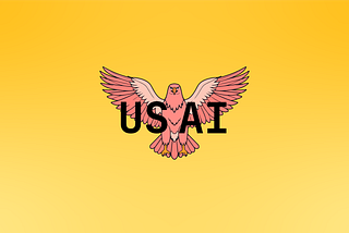 A pink eagle behind the letters US AI, on a gradient background in yellows.