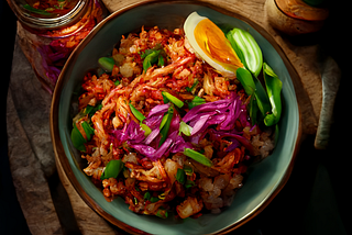 A.I. Eats — Kimchi and Pickled Onion Farro Stir Fry