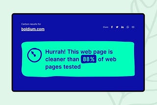 Results from websitecarbon.com for Boldium’s new homepage, cleaner than 88 percent of web pages tested.