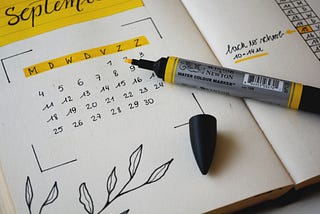 A personal journal  which shows a calendar of September