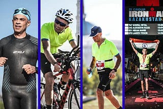 Photos of the author depicting various IRONMAN accomplishments