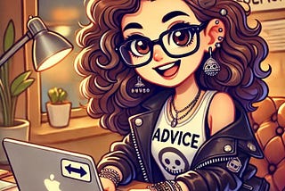 A cartoon of a woman at her laptop.