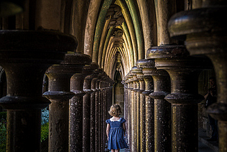 Through the cloister columns, Mont Saint-Michel Abbey / Normandy