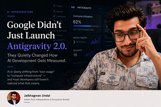Antigravity 2.0 themed visual discussing AI compute visibility, quota systems, and the future affordability of AI-powered development.