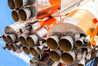 Soyuz rocket engines up close.