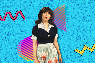 A neon, 90's-style image with Katey Segal from the 1999 film Smart House.