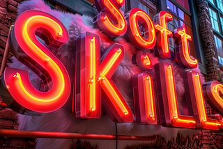 neon sign that reads “soft skills”