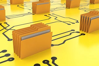 Yellow files representing data in a yellow integrated circuit line