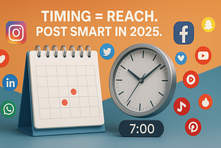 Clock and calendar surrounded by social media icons representing the importance of post timing for engagement in 2025.