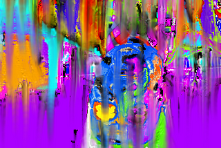 Hanged Man, upside down, in artistic and colorful drooping mixed colors