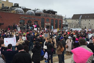 Protestors gathered in front of the Asbury Biergarten in Asbury Park on January 17, 2017.