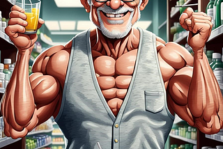 Muscular elderly man holding a cocktail glass.