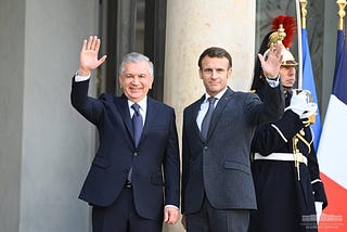 Shavkat Mirziyoyev and Emmanuel Macron