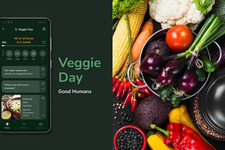 Veggie Day Good Humans app — various vegetables