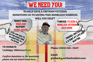 Homeless Warrior: A Chance to Save a Vietnam Vet — We Need You!