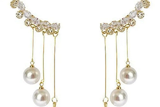 Vembley Korean Gold-plated Zircon Studded Ear Cuff With Pearl Tassel Long Earrings For Women And…