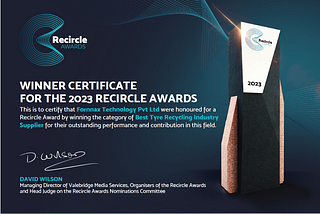 Fornnax Wins the Best Tyre Recycling Industry Supplier Award