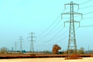 Electricity pylons in open country