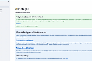 How I built the Streamlit LLM Hackathon winning app — FinSight using LlamaIndex.