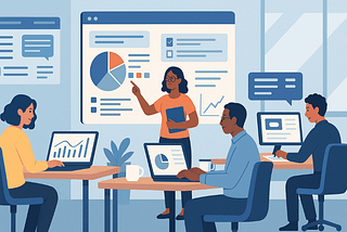 Teams collaborating in a modern office under a decentralized business model
