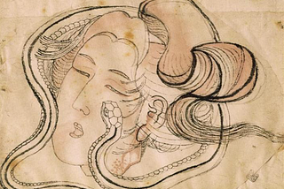 Head of the snake woman by Katushika Hokusai, Edo period 1603–1867. Wikiart. Public Domain.