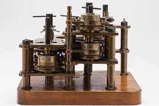 Part of a mechanical calculating machine operating on decimal numbers, rather than binary numbers.