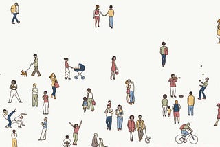 Illustration depicting people hanging out in a public space.