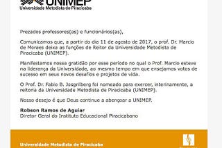 Assine a petição online para recondução do prof. Marcio de Moraes à reitoria da Unimep