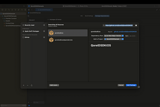 Xcode screen showing “Add Package Dependencies” for QoreIDSDK and QoreIDSDKDependencies
