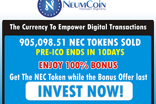 905,098.51 NEC Tokens Sold — NeumCoin Pre-ICO Ends In 10Days