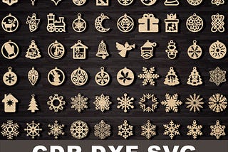 60 Cnc Christmas Tree Toy Snowflakes ornament, Bundle Vector cdr dxf svg for laser cut, Plasma Glowforge Cricut Silhouette digital files