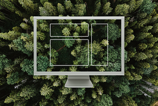 A Photo by Olena Sergienko on Unsplash of a forest from above, with the outline of a website layout overlayed on top