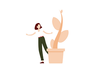 A vector image of a girl and a growing plant