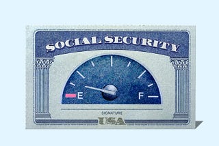 This image depicts a Social Security card and a gas guage registering nearly empty.