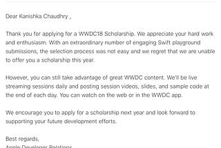 I was rejected for WWDC18 Scholarships 😥!
