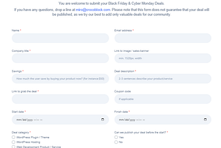 free wordpress deal submission form