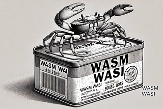 An AI-generated picture of a crab on a square metal can labeled “WASM WASI”
