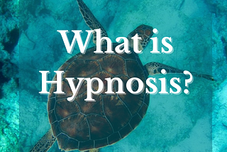 The words “What is Hypnosis?” appear over an image of a sea turtle. By Harlow Journey.