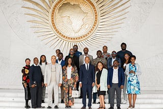 Members of AUDA-NEPAD and the African Union High Level Panel on Emerging Technologies (APET) at the African Union Commission (headquarters) in Addis Ababa, Ethiopia in August 2023. Chinasa (the author) is standing in the center (holding a white purse).