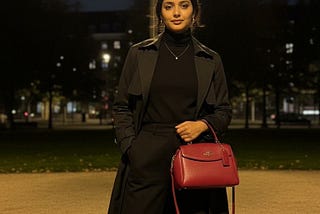 Classic black outfit elevated with statement accessories