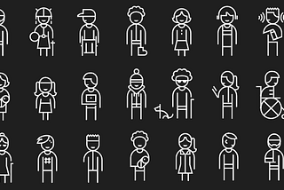 A black and white image of illustrated characters that represent the uniqueness of each individual.