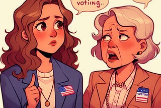 two women talking about voting