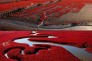 Panjin Red Beach in Liaoning Province, China