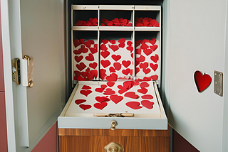 Hearts inside of a safe deposit box.