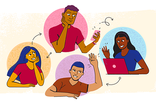 Illustration of four users interacting different devices