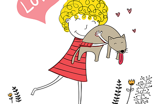 A drawing of a girl holding a cat