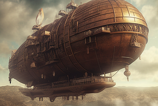A steampunk airship created using AI software.