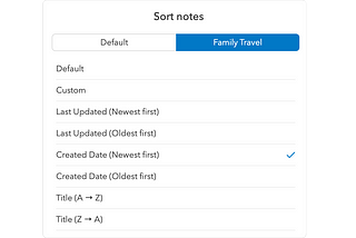 UpNote now supports different sorting orders for notebooks and tags