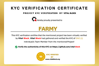 Farmy Club is now KYC Verified by Vital Block